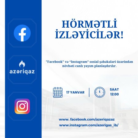 “Azəriqaz” İB rəhbərliyinin növbəti canlı yayımı planlaşdırılır