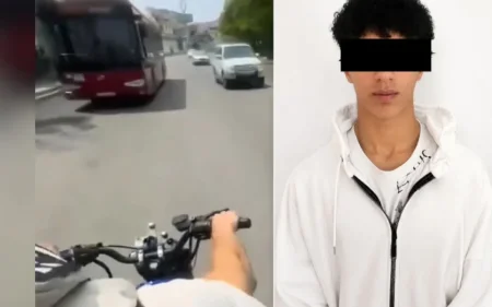 Polis motosikleti təhlükəli idarə edən sürücünü saxladı